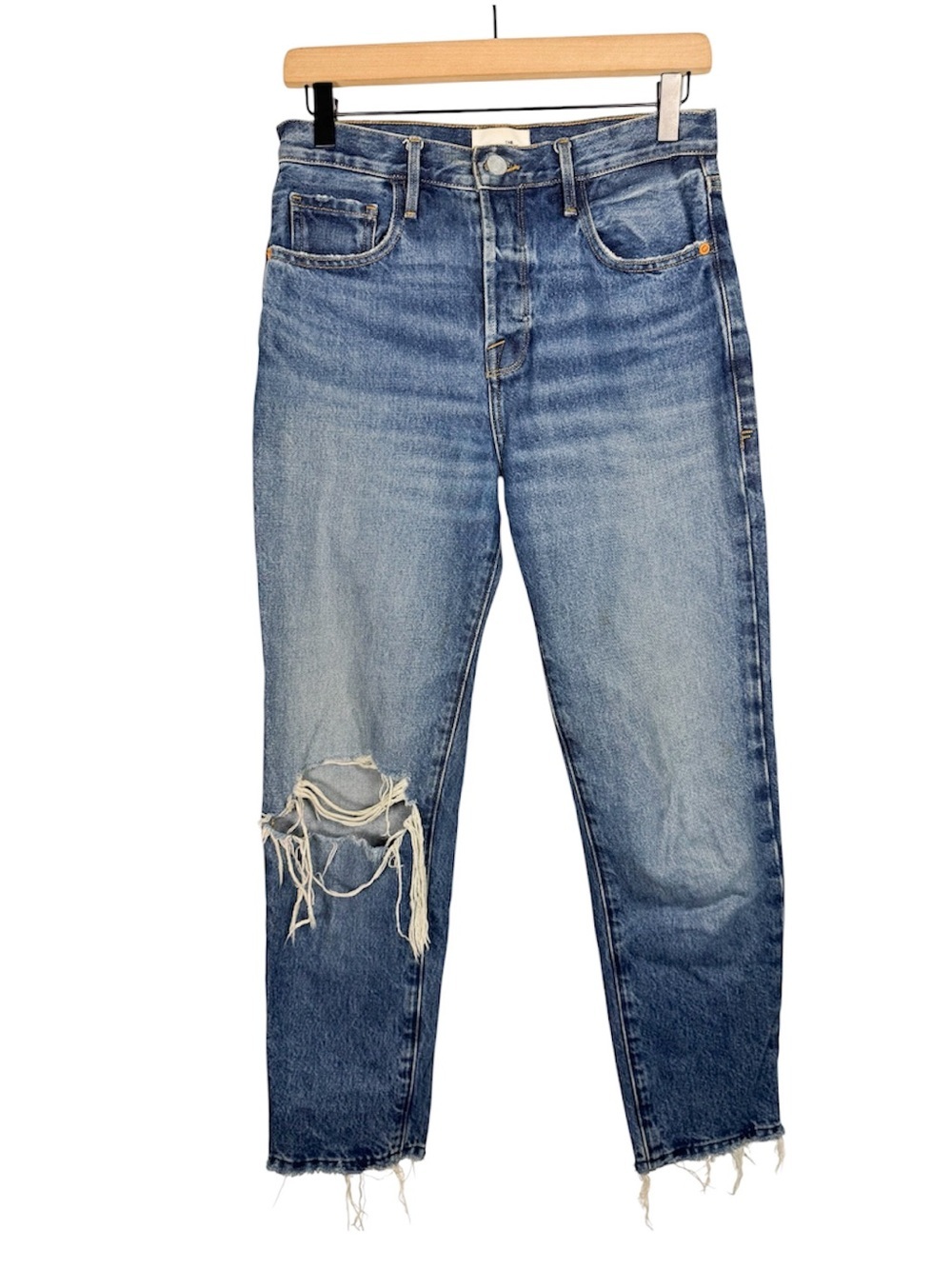 Frame X The Jeans Redesign Ellen Ripped Straight Leg Thrashed Jeans Sz 25